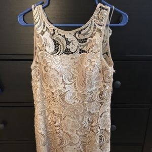 Adrianna Papell Illusion Lace Sheath Dress GOLD